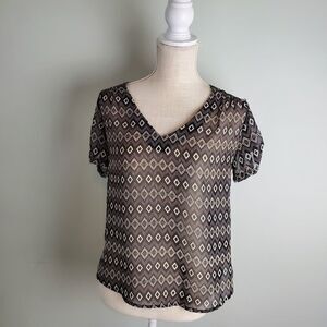 SWEET RAIN MISHKA GEO PRINT WOMEN'S  SHORT SLEEVE BLOUSE SIZE SMALL